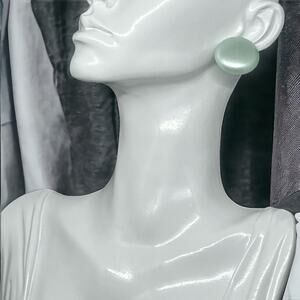 Vintage Light Blue Pearl Button Stud Earrings Iridescent Round Posts 3/4 inch
